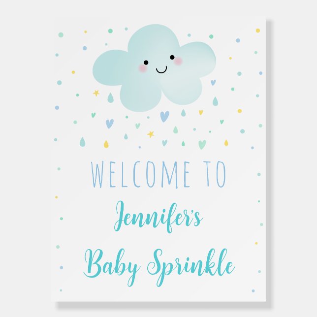 Cloud Stars Boy Blue Baby Shower Welcome Foam Board (Front)