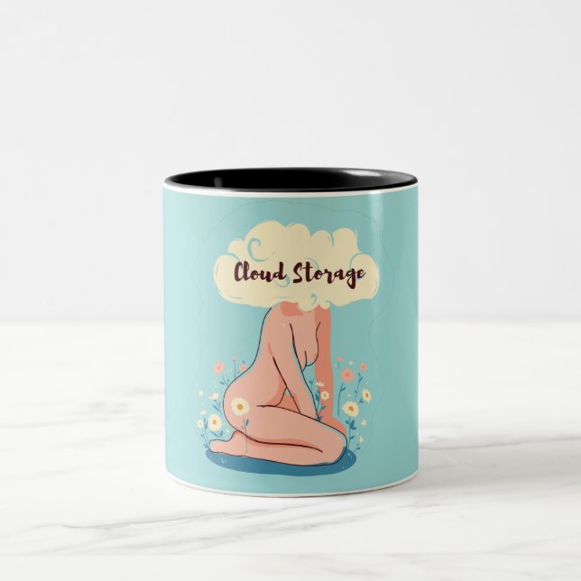 Cloud Storage Funny Tech Design Two-Tone Coffee Mug (Center)
