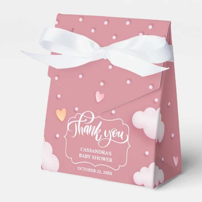 Cloud Theme Baby Shower Dusty Pink Favor Box (Front Side)