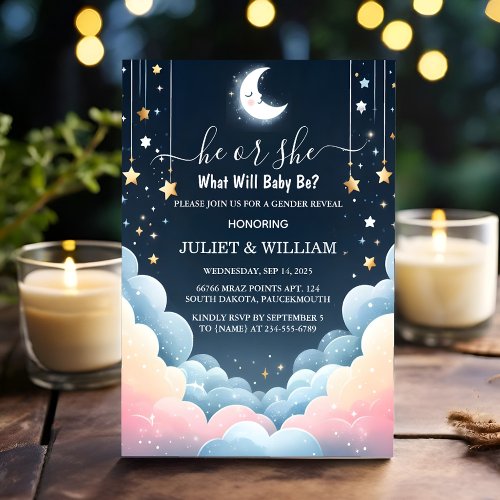 Cloud Twinkle Twinkle Little Star Gender Reveal Invitation