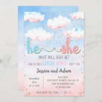 Cloud Watercolor Gender Reveal Party Invitation