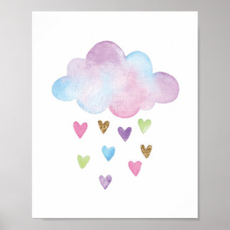 Cloud Watercolor Rainbow Hearts Nursery Wall Decor