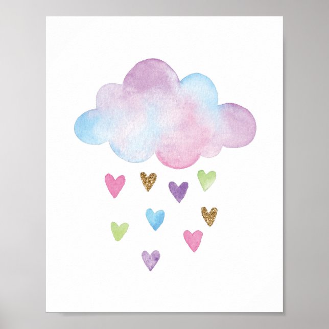 Cloud Watercolor Rainbow Hearts Nursery Wall Decor (Front)