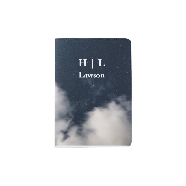 Cloud with Modern Monogram   Passport Holder (Front)