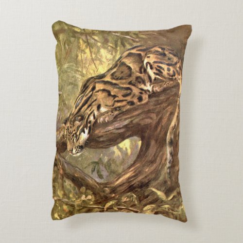 Clouded Leopard by CE Swan Vintage Wild Animals Accent Pillow