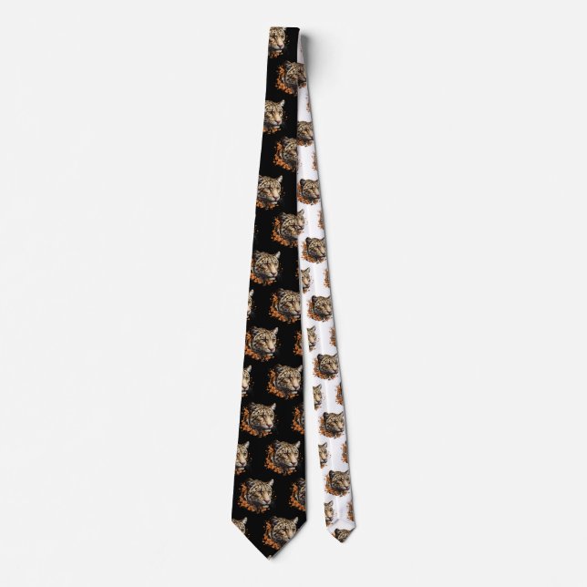 clouded leopard head neck tie (Front)