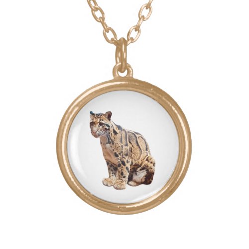 clouded leopard photograph jungle big cat animal   gold plated necklace