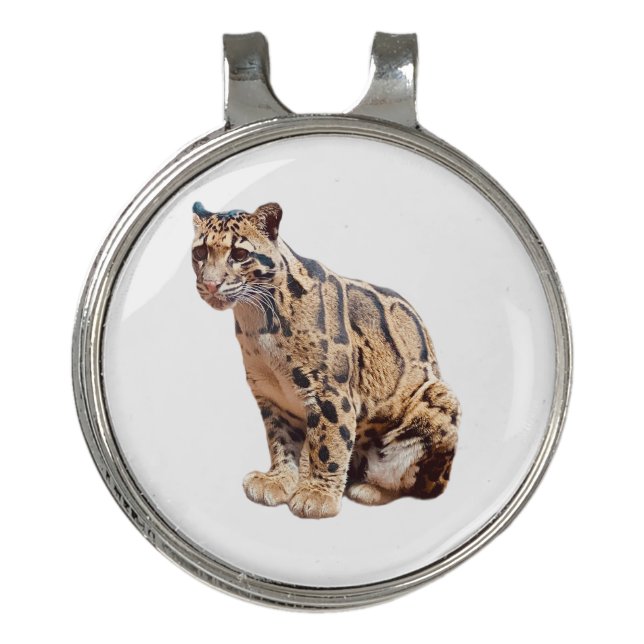 clouded leopard photograph jungle big cat animal   golf hat clip (Front)