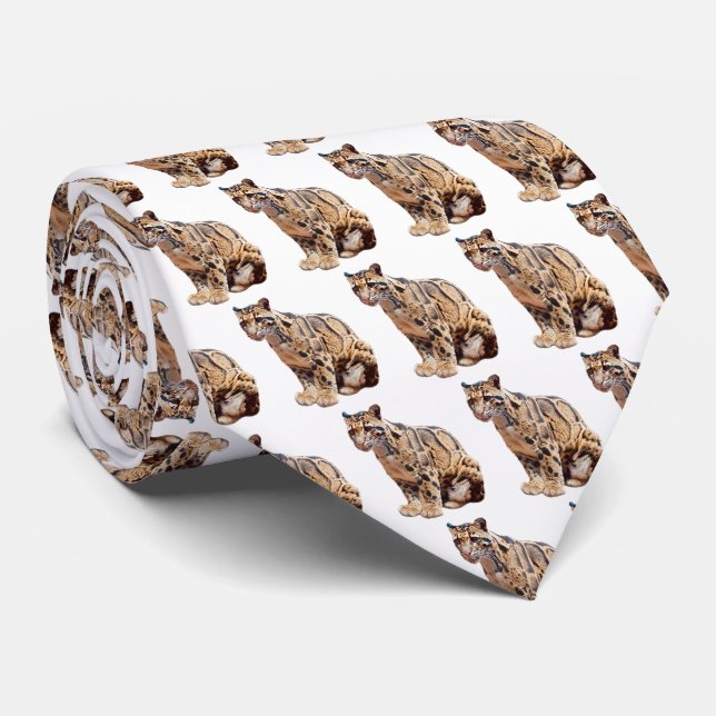 clouded leopard photograph jungle big cat animal   neck tie (Rolled)