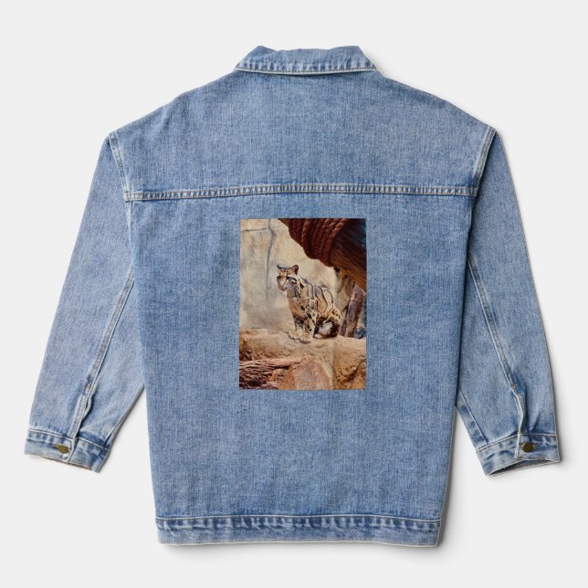 clouded leopard picture nature wildlife exotic denim jacket (Back)