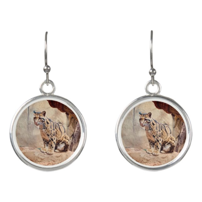 clouded leopard picture nature wildlife exotic earrings (Front)