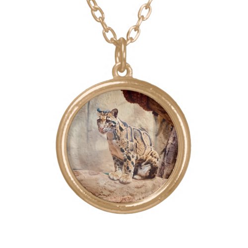 clouded leopard picture nature wildlife exotic gold plated necklace