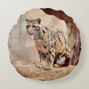 clouded leopard picture nature wildlife exotic round pillow