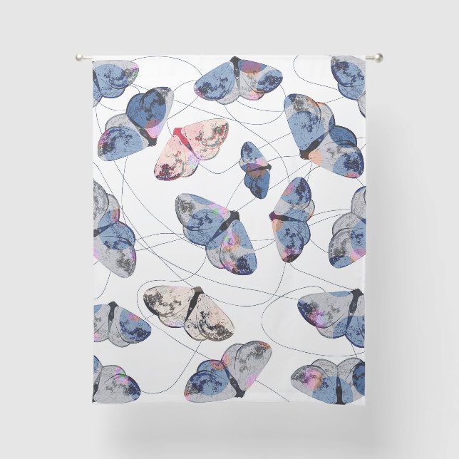 clouded silver moth - blue -  sheer curtains (Front)