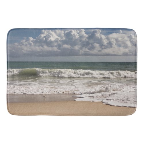 Clouds above the ocean and sandpiper bird bath mat