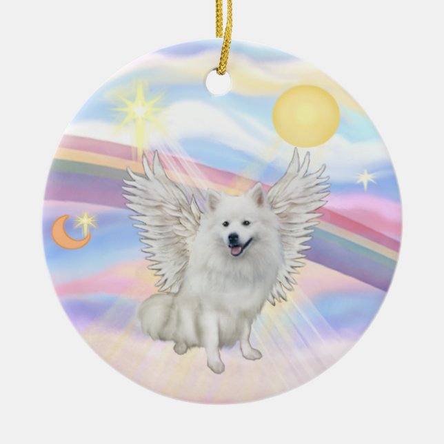 Clouds - American Eskimo Dog Ceramic Ornament (Front)