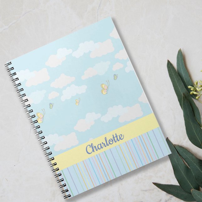 Clouds and Butterflies Pastel Personalized Notebook (Creator Uploaded)