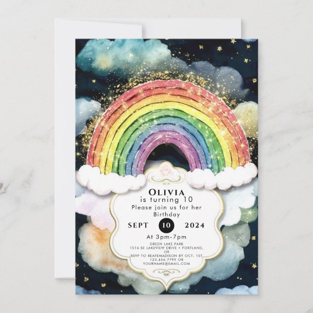 Clouds and Colors Rainbow Birthday Invitation (Front)