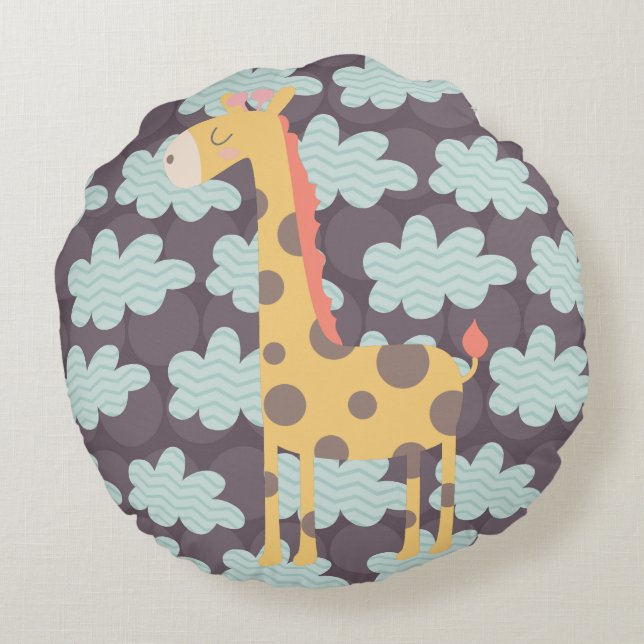 Clouds and Giraffes Round Pillow (Back)