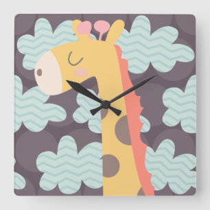 Clouds and Giraffes Square Wall Clock