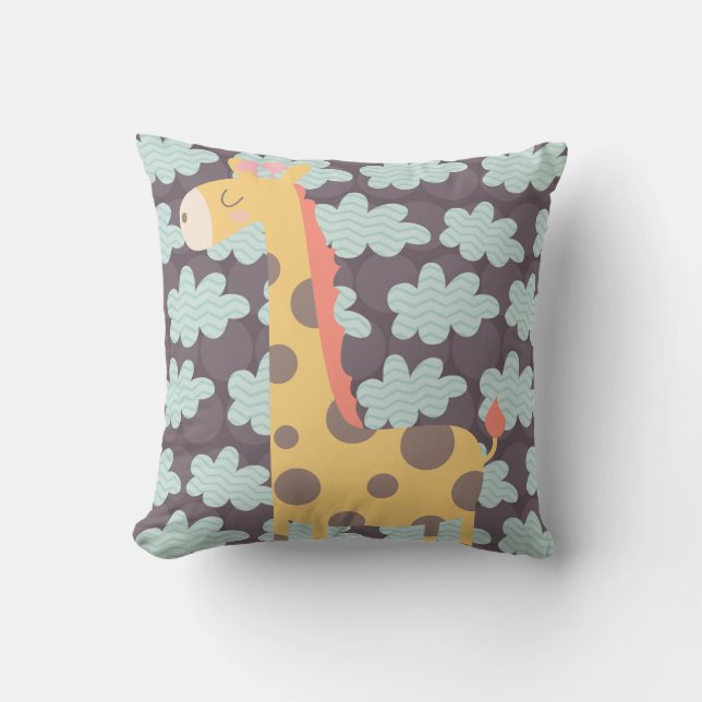 Clouds and Giraffes Throw Pillow (Front)