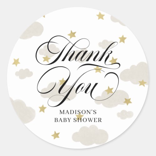Clouds and Gold Stars  Thank You with Date Star S Classic Round Sticker