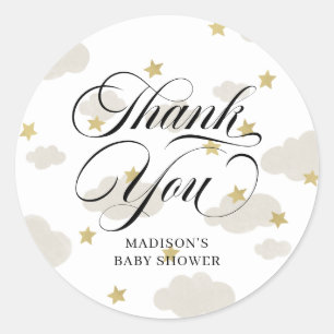 Clouds and Gold Stars   Thank You with Date Star S Classic Round Sticker