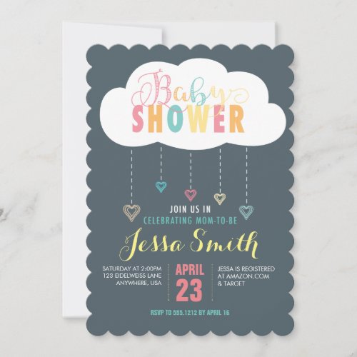 Clouds and Hearts Baby Shower Invitation