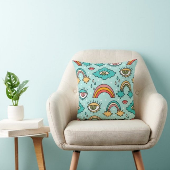 Clouds And Rainbow Print Modern | Throw Pillow | (Creator Uploaded)