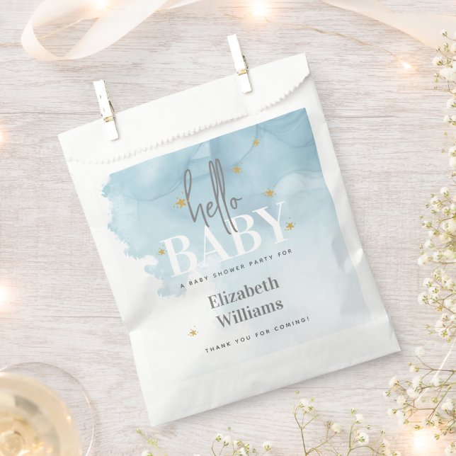 Clouds and Stars Hello Baby Shower Favor Bag (Clipped)