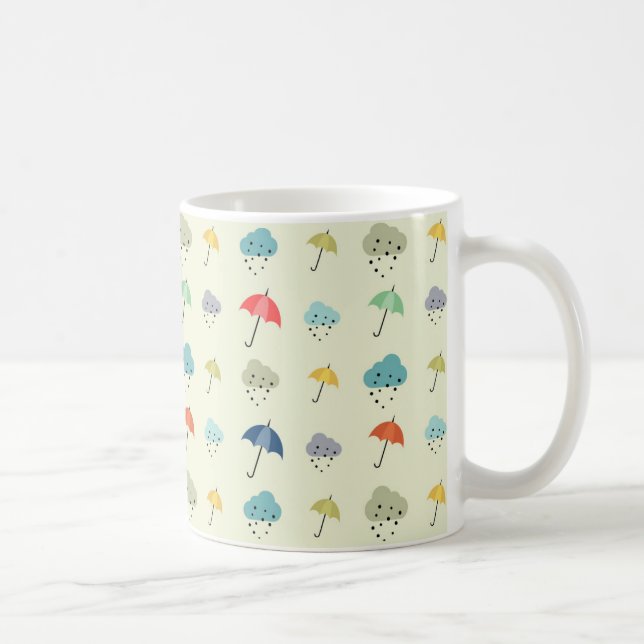Clouds and Umbrellas Cute Modern Pattern Coffee Mug (Right)