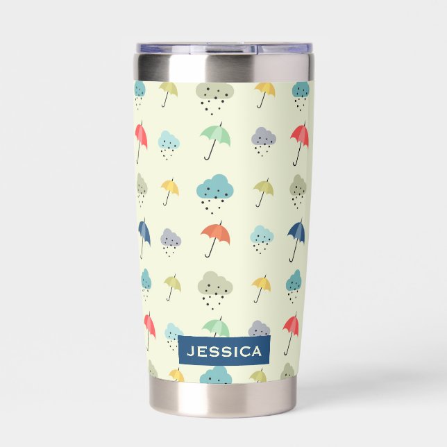 Clouds and Umbrellas Cute Pattern Personalised Insulated Tumbler (Front)