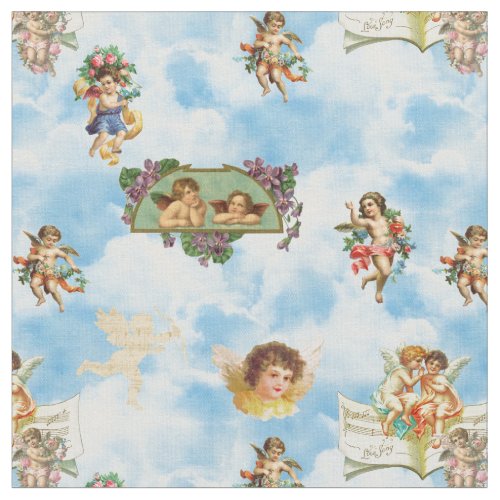 clouds angel cherubs fabric