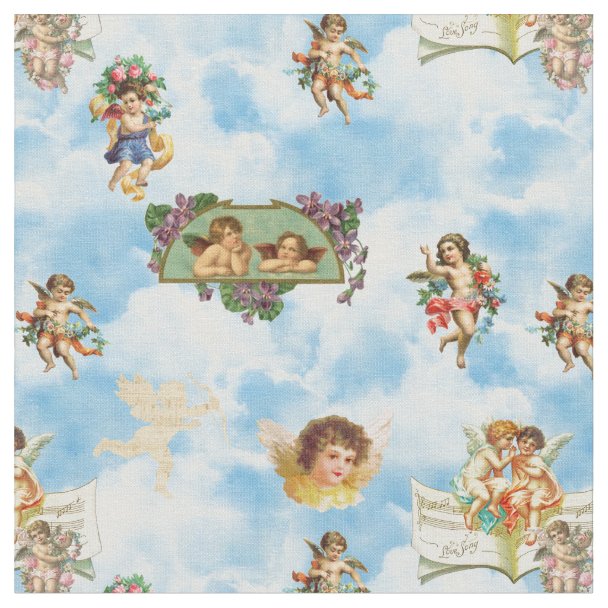 angel cherub clouds antique fabric | Zazzle