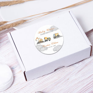 Clouds baby under construction baby shower classic round sticker