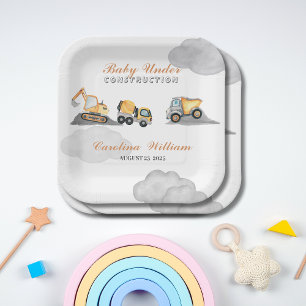 Clouds baby under construction baby shower paper plates
