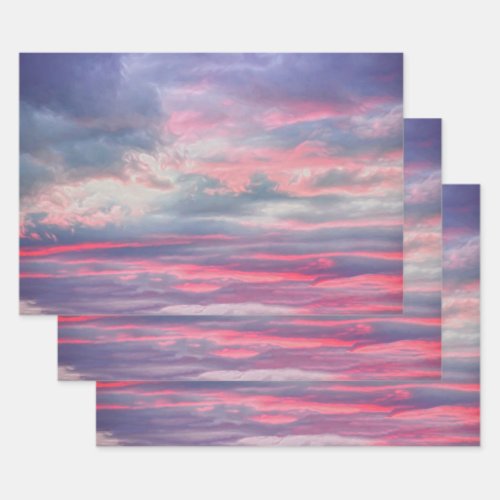 Clouds Beautiful Pink White Blue Painted Sky Wrapping Paper Sheets