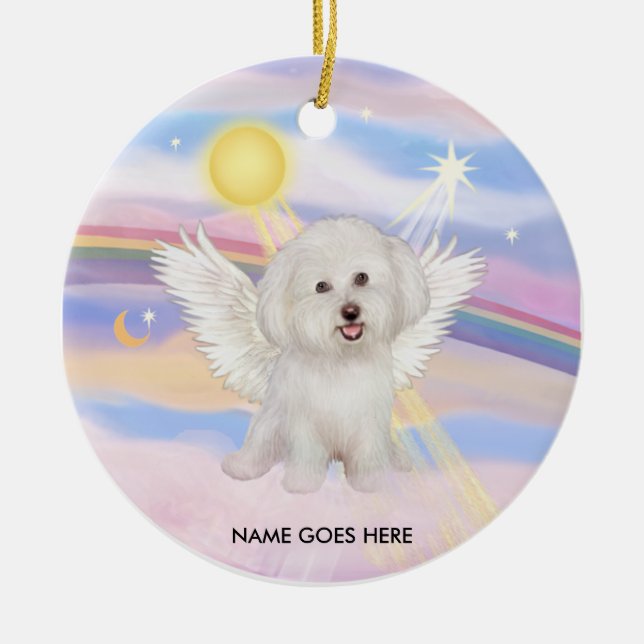 Clouds - Bichon Angel (#7), NAME GOES HERE Ceramic Ornament (Front)
