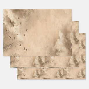 Clouds Birds Feathers Pastel Sky Collage Wrapping Paper Sheets