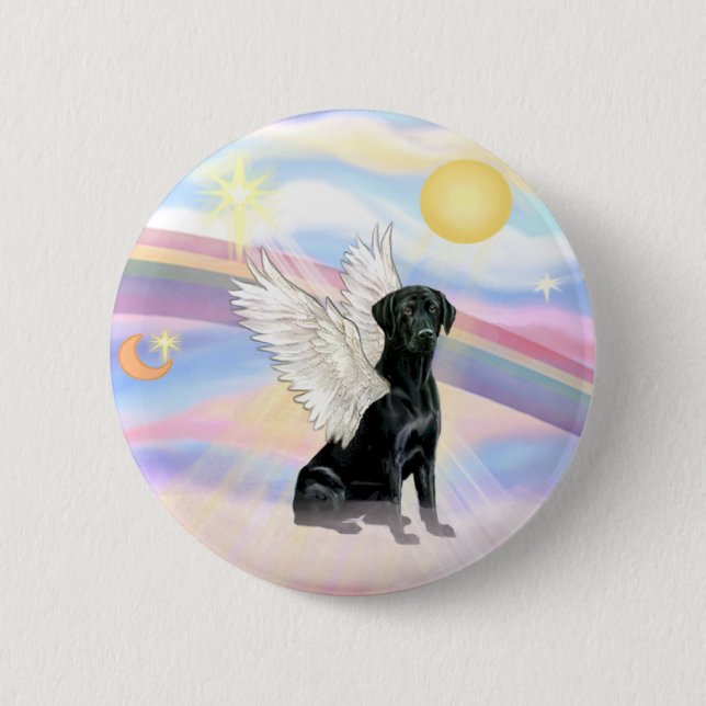 Clouds - Black Labrador Retriever Angel Pinback Button (Front)