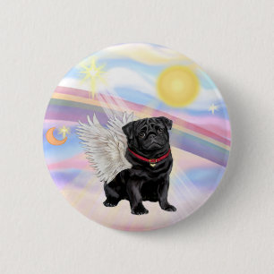Clouds - Black Pug Angel Button