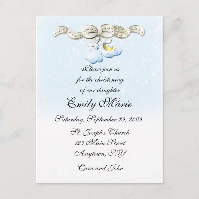Clouds Blue Christening Invitation (Front)