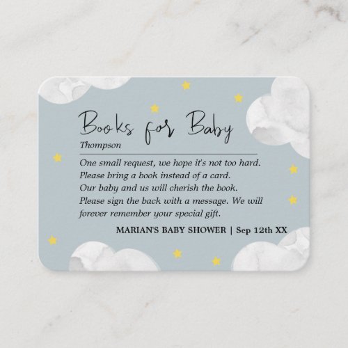  Clouds Blue Gray Boy Books Baby Shower Business Card