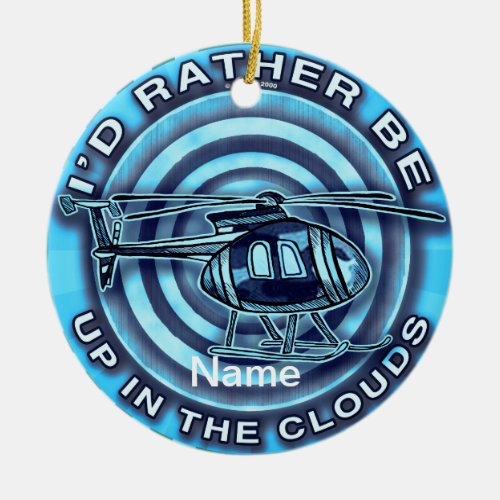 Clouds Blue Helicopter custom name Ceramic Ornament