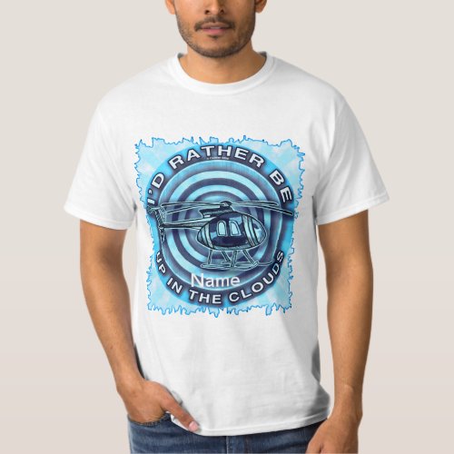 Clouds Blue Helicopter custom name T_Shirt