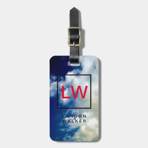 Clouds blue professional simple modern monogram luggage tag