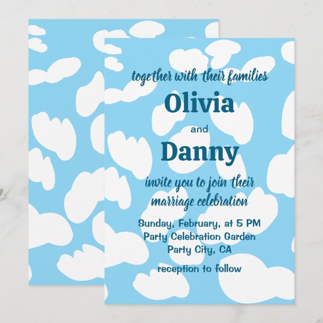 Clouds Blue Sky Clouds Wedding Invitation (Front/Back)
