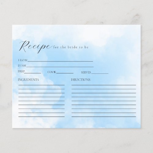 Clouds Bridal Shower Recipe Card