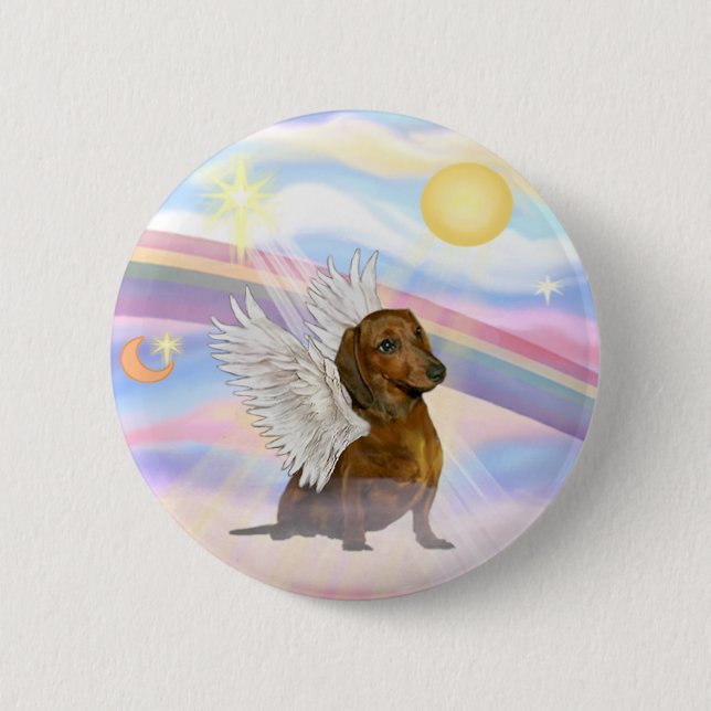 Clouds - Brown/Red Dachshund Angel Button (Front)