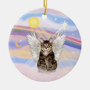 Clouds - Brown Tabby Tiger Cat Angel Ceramic Ornament
